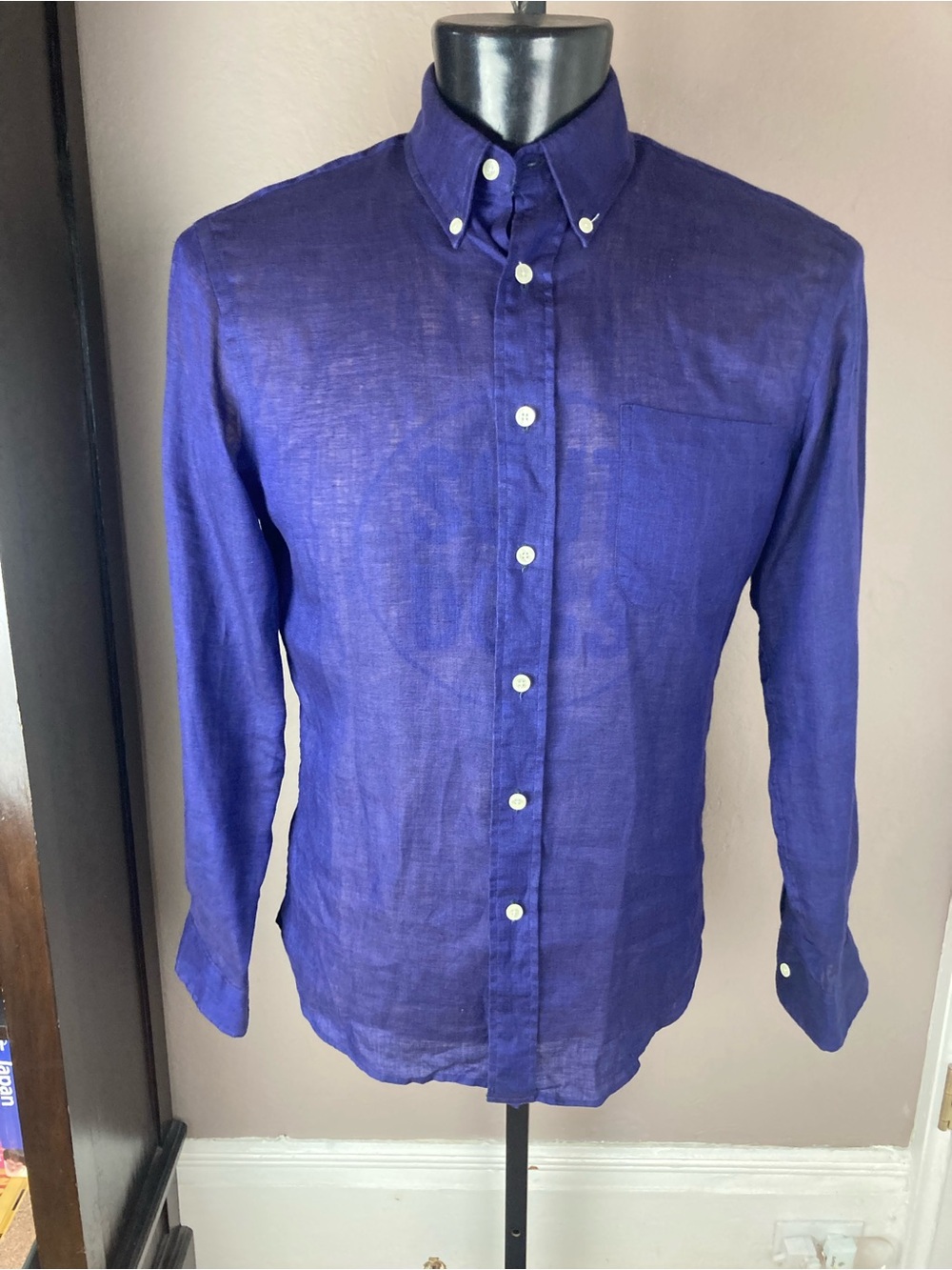 Unionmade / New England Shirt Co. Men’s Slub Linen Shirt - Purple Blue - Medium